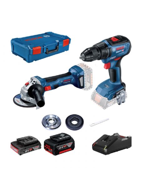 Set BOSCH Professional vrtalni vijačnik GRS 18V-50 + kotni brusilnik GWS 180-LI (18 V, 2 x Li-ion baterija 2 + 5 Ah, 6-delni)